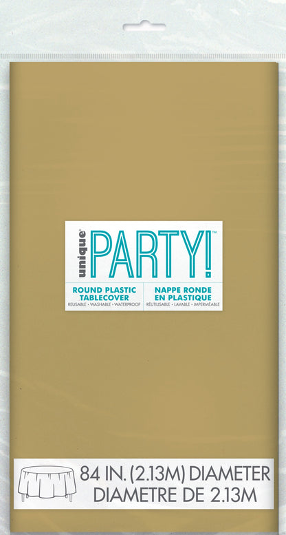 Gold Plastic Round Table Cover 84"