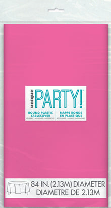 Hot Pink Plastic Round Table Cover 84"