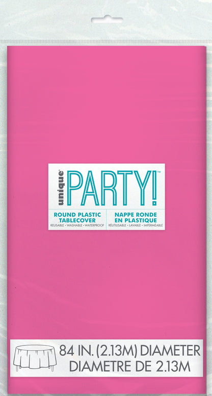 Hot Pink Plastic Round Table Cover 84"