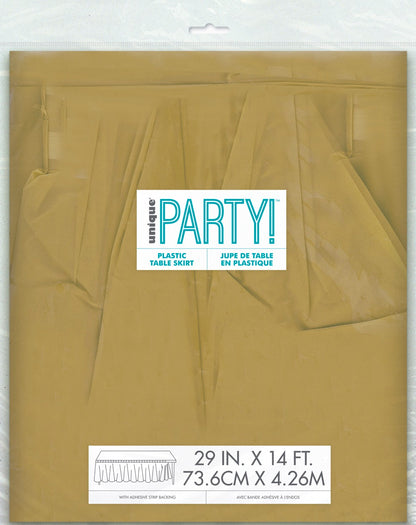 Gold Plastic Table Skirt 29" x 21 ft.