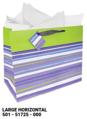 Green Blue Stripe Large Horizontal Gift Bag