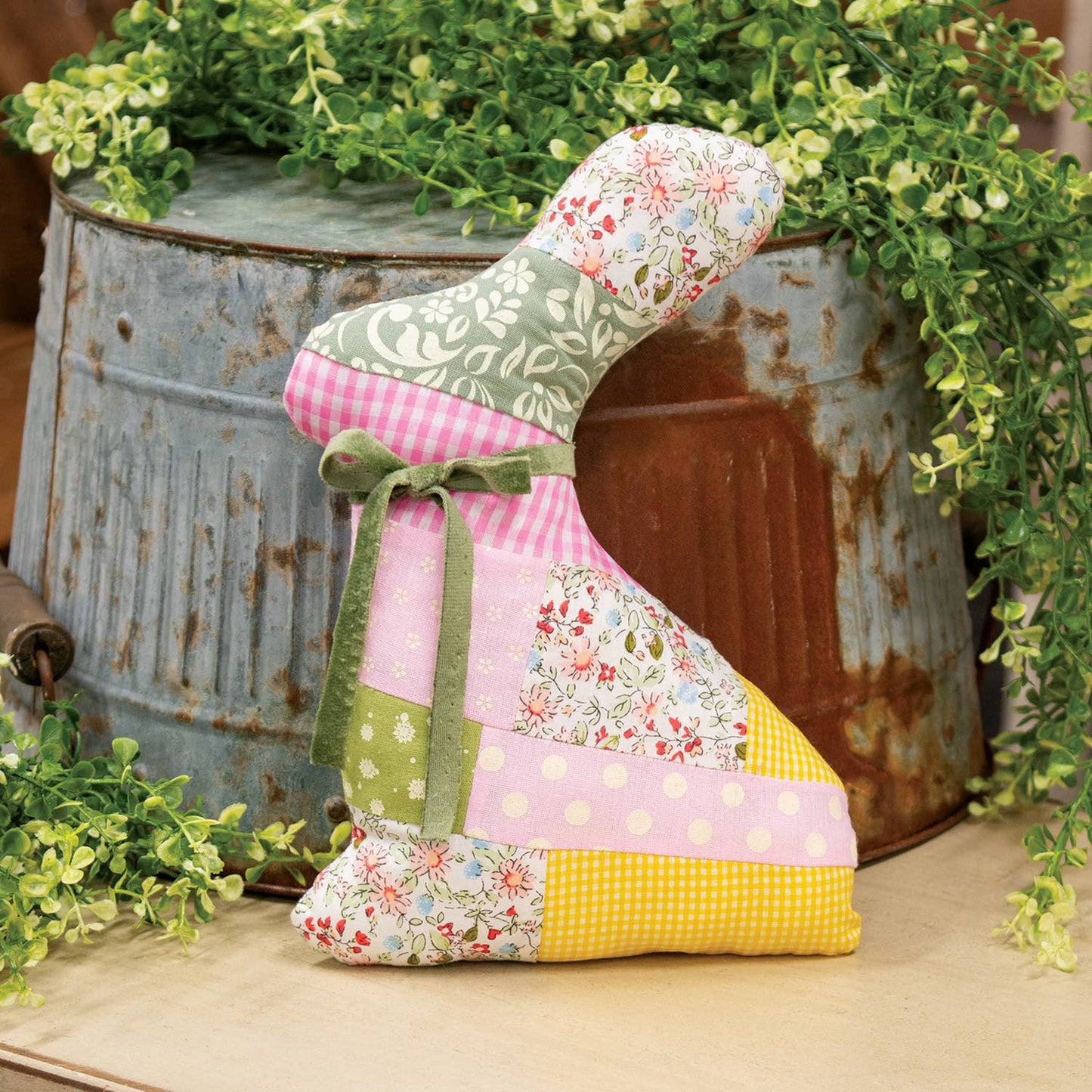 Vintage Patchwork Bunny Pillow - 10.5"H