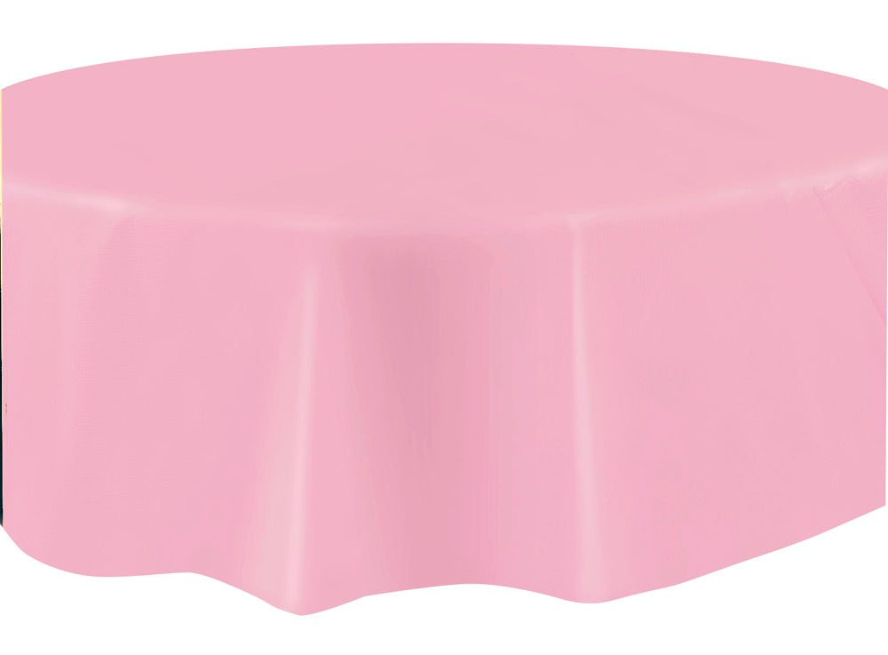 Pink Plastic Round Table Cover 84"