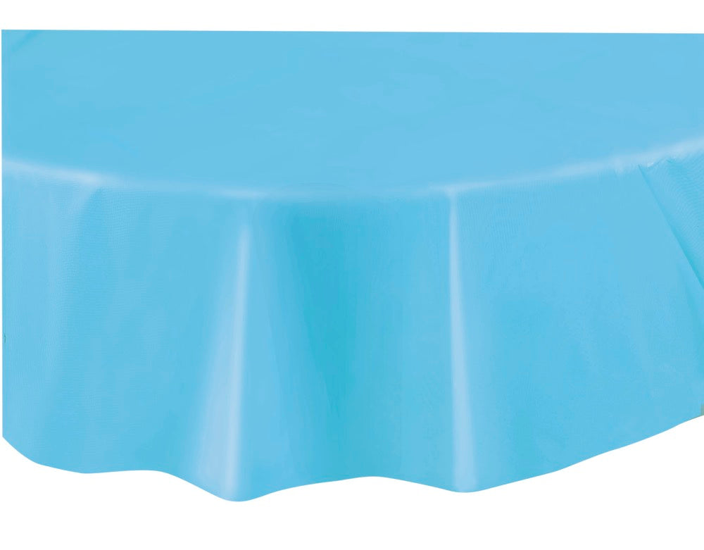 Light Blue Plastic Round Table Cover 84"