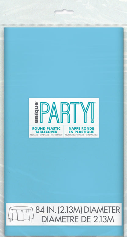 Light Blue Plastic Round Table Cover 84"