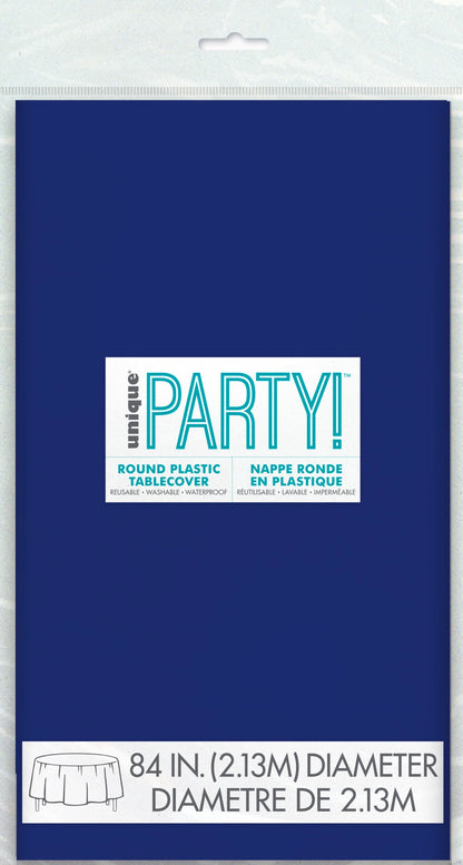 Navy Blue Plastic Round Table Cover 84"