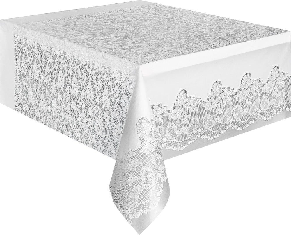 White Lace Rectangular Plastic Table Cover 54 x 108
