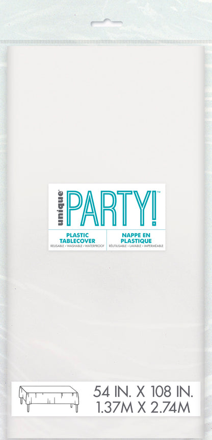 White Plastic Rectangle Table Cover 54" x 108"