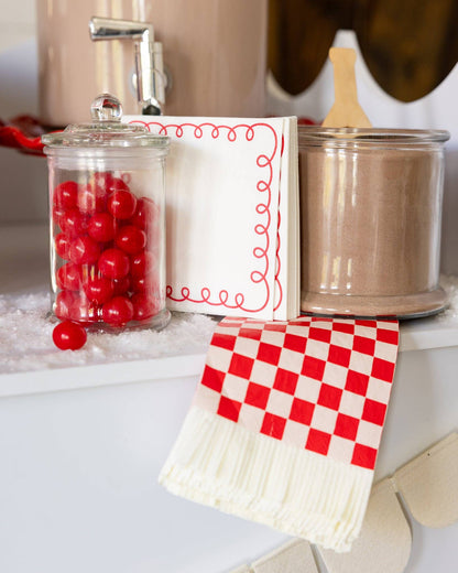 Red and Pink Checked Fringed Paper Dinner Napkins 24ct
