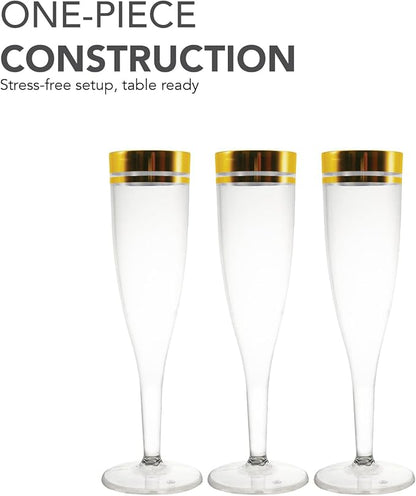 5oz Champagne Flutes 1-Piece - Gold Rim 10ct