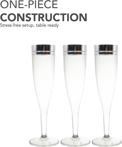 5oz Champagne Flutes 1-Piece - Silver Rim 10ct