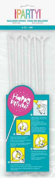 White Balloon Sticks & Cups 12in 6ct