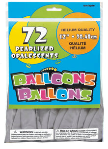 12in Pearlized Packaged Latex Balloons 72ct - Silver