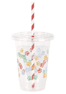 Pawty Animals 16oz Plastic Party Cups with Lids & Paper Straws 8ct