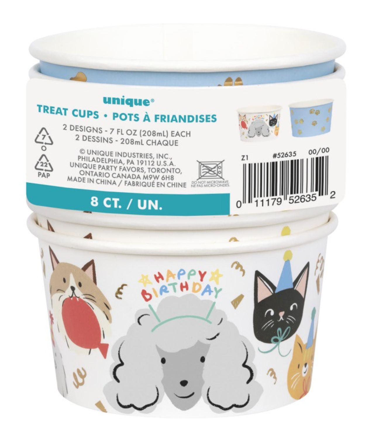 Pawty Animals 7oz Ice Cream Cups 8ct - Foil Stamping