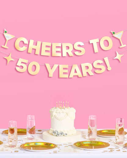 Cheers to 50 Years Banner - 3D paper banner, 50th Birthday