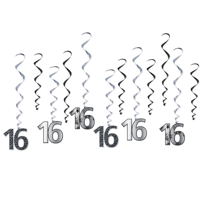 16 Birthday Whirls - Black/Silver