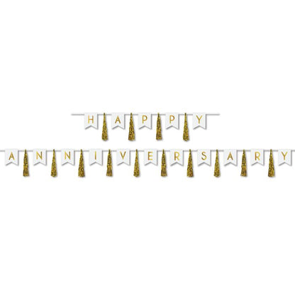 Happy Anniversary Tassel Streamer Gold