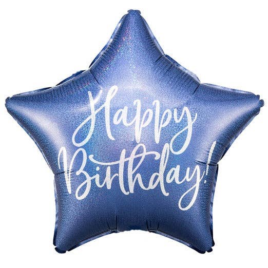 #077 Happy Birthday Navy Blue Star 18in Balloon