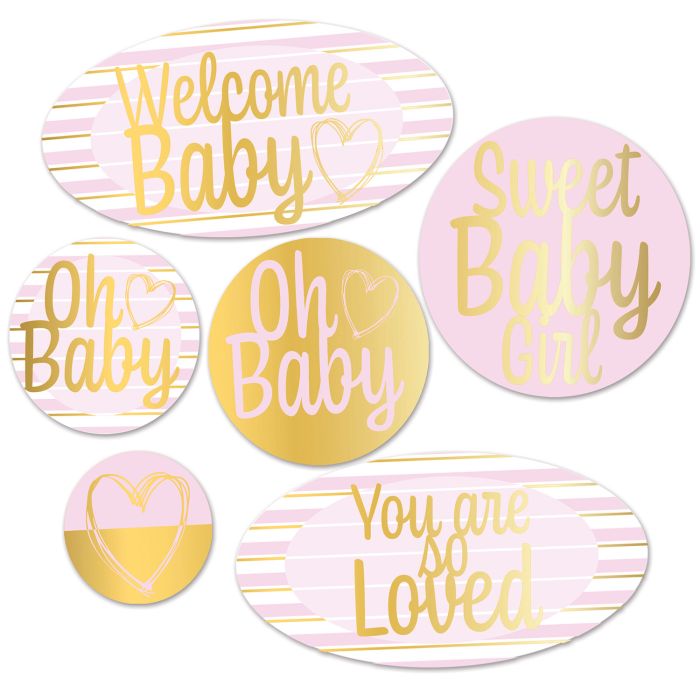 Foil Welcome Baby Cutouts Pink & Gold 6ct