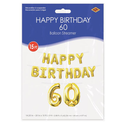 Happy Birthday  60  Balloon Streamer