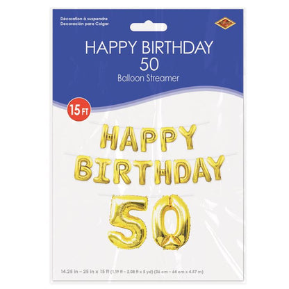 Happy Birthday  50  Balloon Streamer