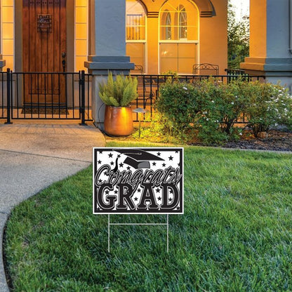 Plastic Congrats Grad Yard Sign - Black