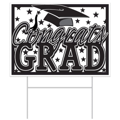 Plastic Congrats Grad Yard Sign - Black