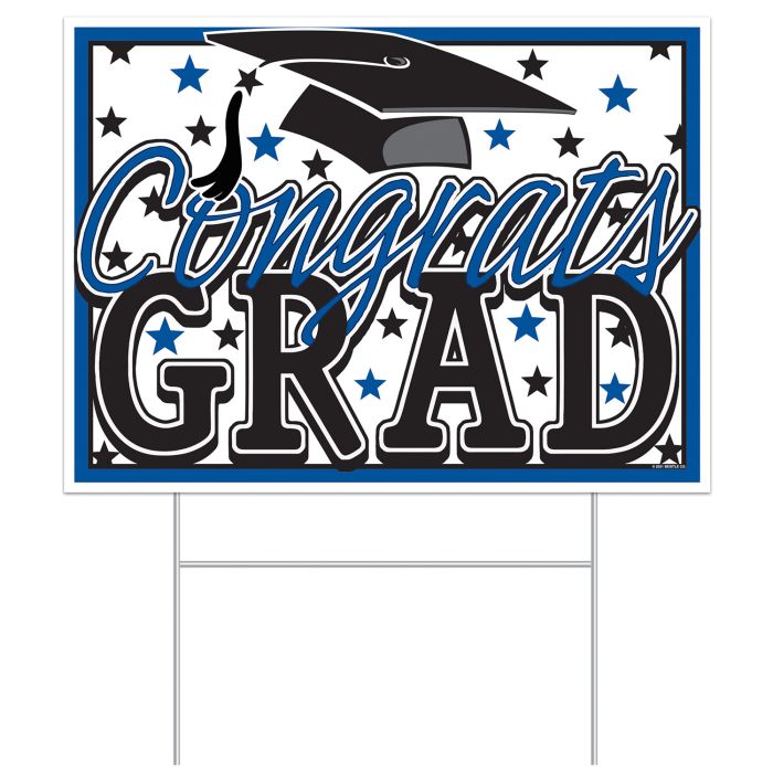 Plastic Congrats Grad Yard Sign - Blue