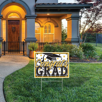 Plastic Congrats Grad Yard Sign - Gold