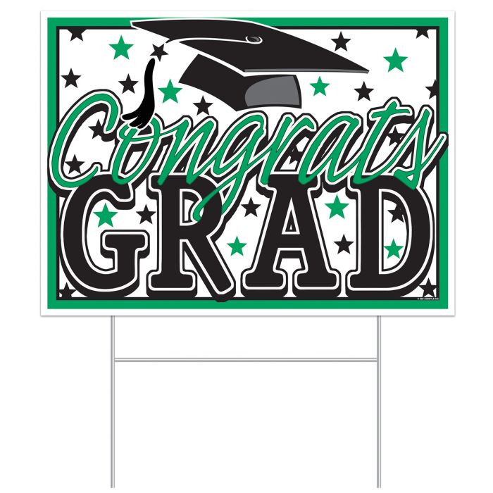 Plastic Congrats Grad Yard Sign - Green