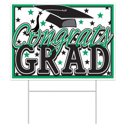 Plastic Congrats Grad Yard Sign - Green