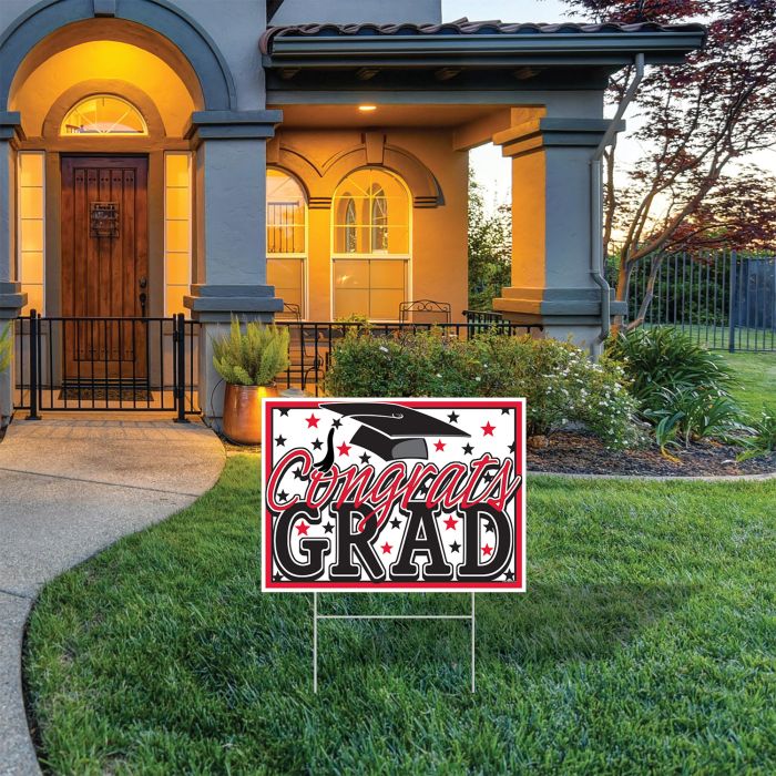 Plastic Congrats Grad Yard Sign - Red