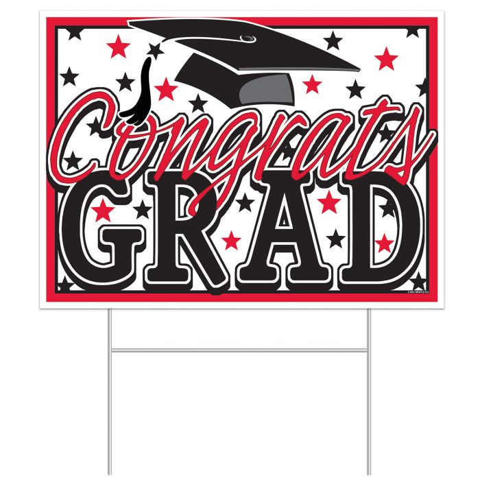 Plastic Congrats Grad Yard Sign - Red