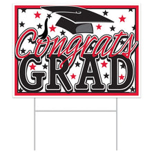 Plastic Congrats Grad Yard Sign - Red