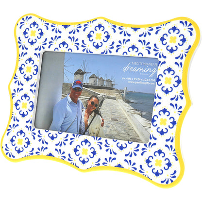 Blue & Yellow-8.25"x6.5" Picture Frame Holds 6" x 4" Photo