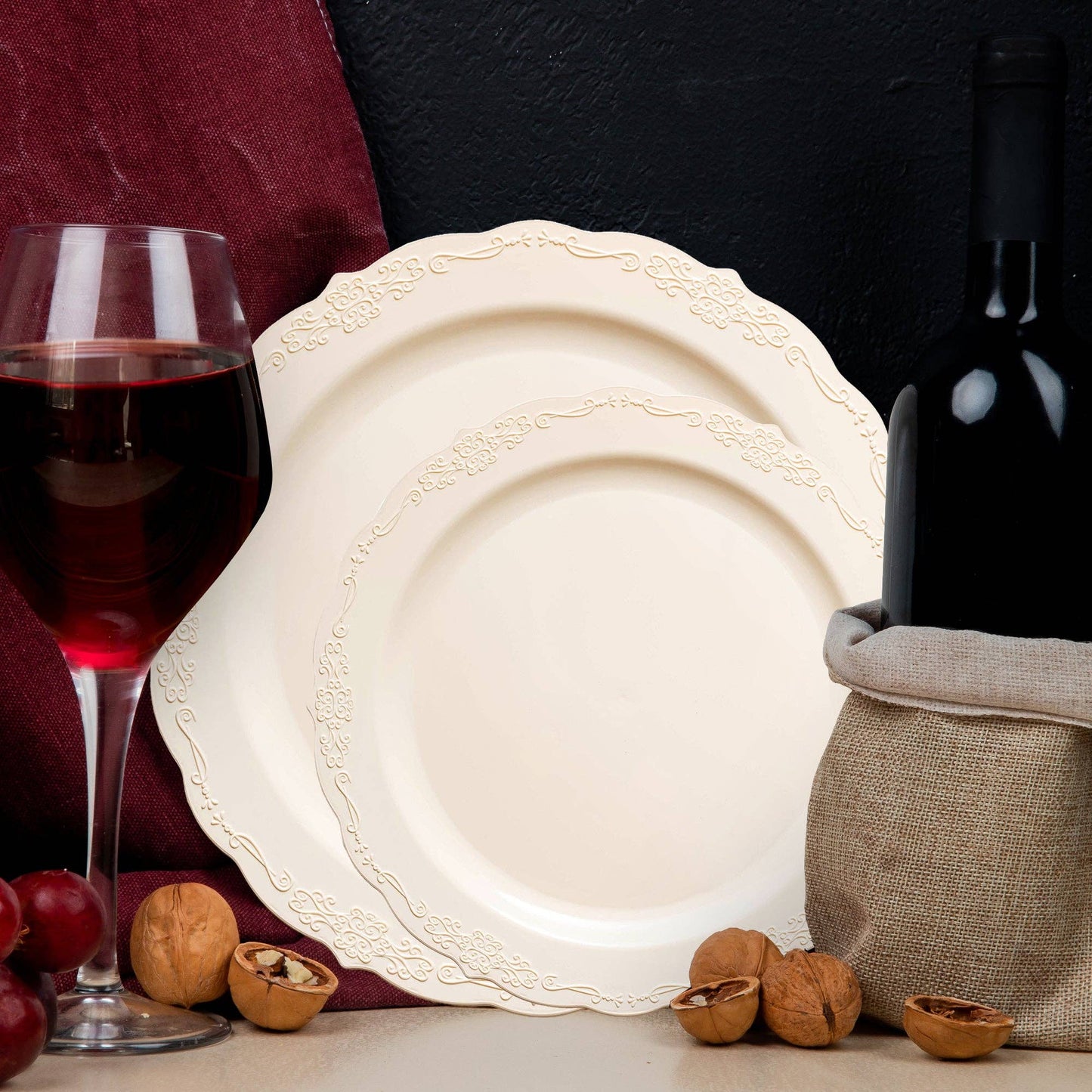 Ivory Vintage Round Plastic Dinnerware Value Set - 20 Sets