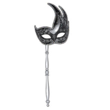 Glittered Mask w/Stick - Silver