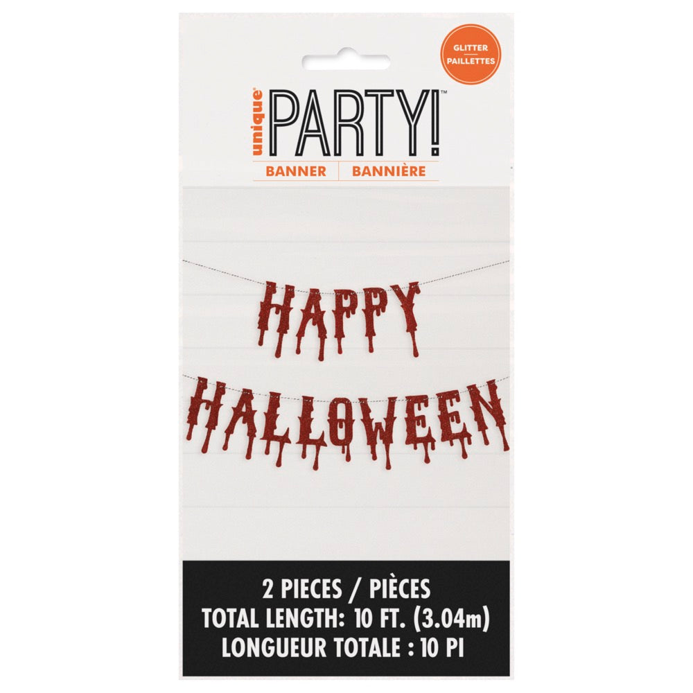 Red Glitter Happy Halloween Diecut Banner 2pc