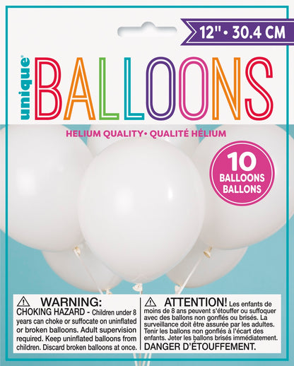 12in Packaged Latex Balloons 10ct - White