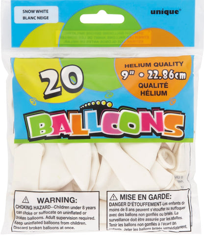 9in Packaged Latex Balloons 20ct - Snow White