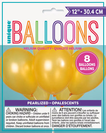 12in Pearlized Packaged Latex Balloons 8ct - Gold