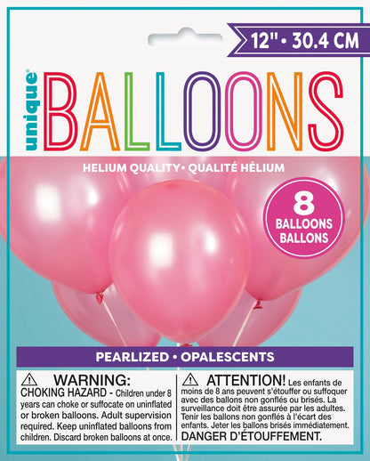 12in Pearlized Packaged Latex Balloons 8ct - Rose Petal Pink
