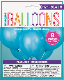 12in Pearlized Packaged Latex Balloons 8ct - Powder Blue