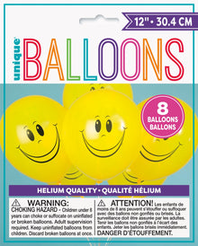 Happy Face Yellow 12in Latex Balloons 8ct