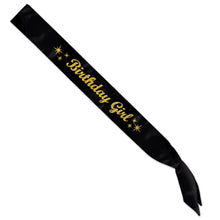 Glittered Birthday Girl Satin Sash Black & Gold