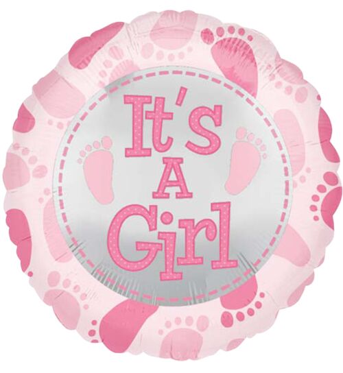 #517 It's a Girl Cute Baby Feet 2 Sided 18in Balloon