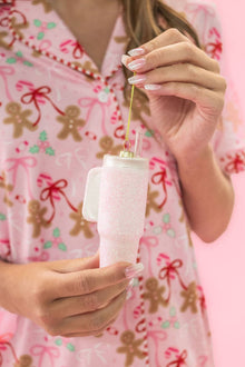 Pink Glittered Trendy Tumbler Christmas Ornament - Pink Cup