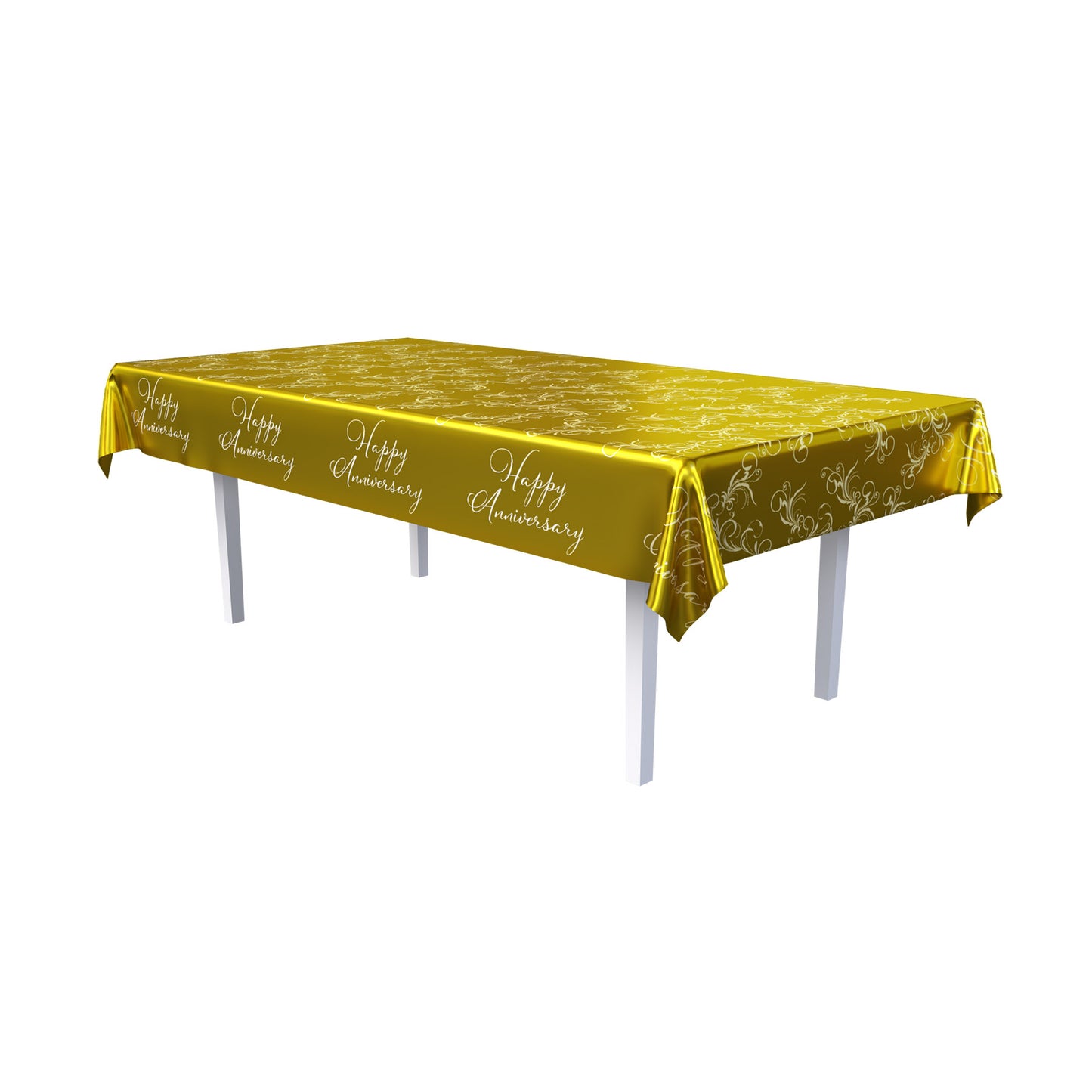 Metallic Happy Anniversary Table Cover 54" x 108"