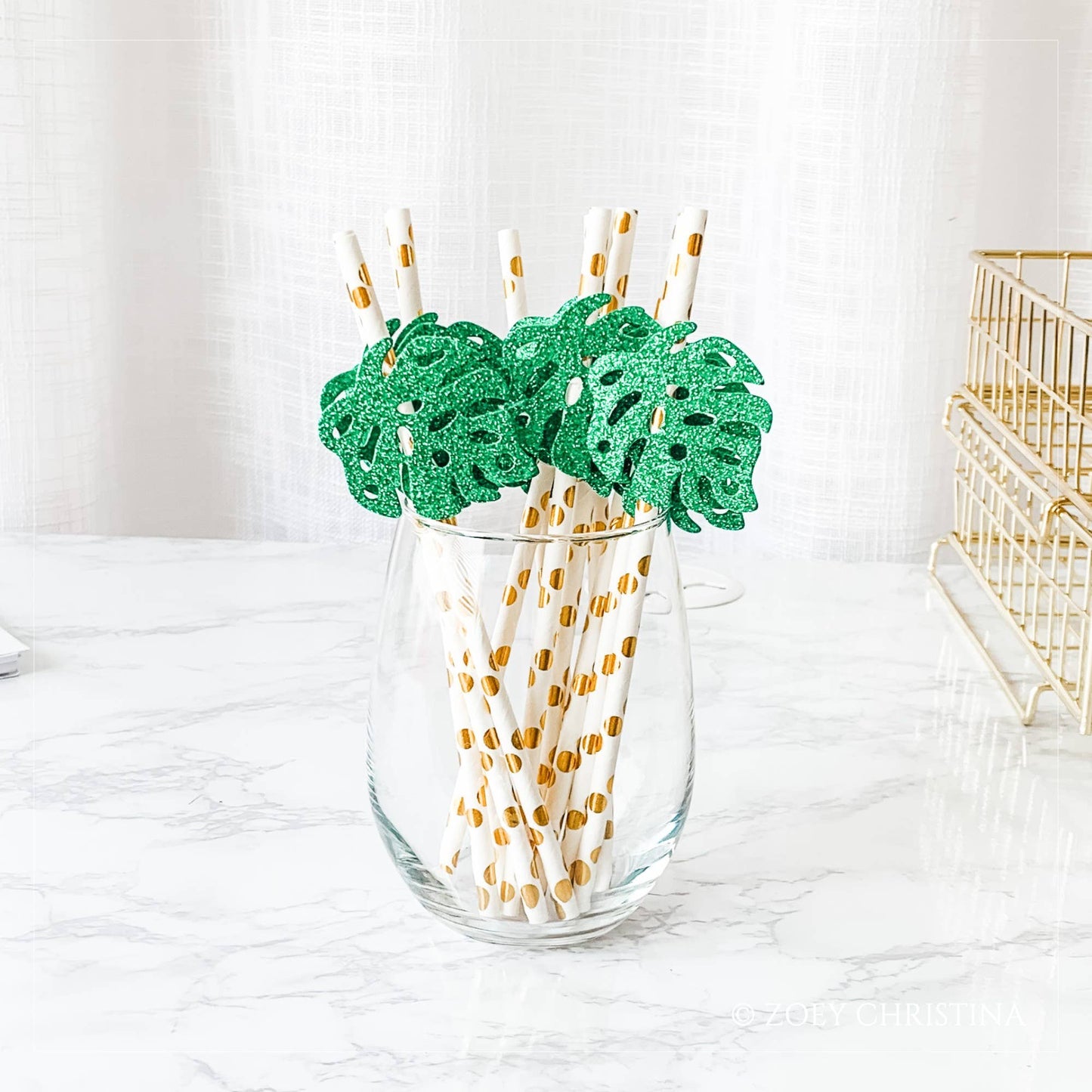 12 Pack - Tropical Leaf Paper straws